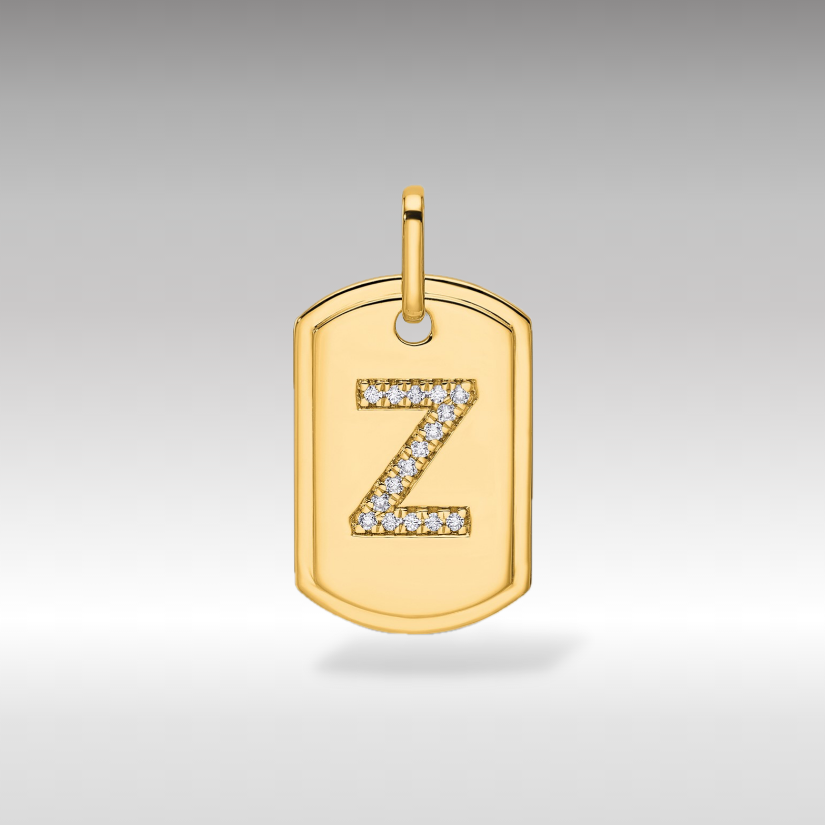 14K Gold Initial "Z" Dog Tag With Genuine Diamonds - Charlie & Co. Jewelry