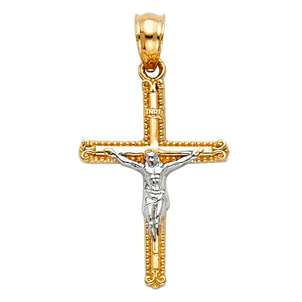 14k Gold 2 Tones Jesus Crucifix Cross Religious Pendant Model-0046 - Charlie & Co. Jewelry