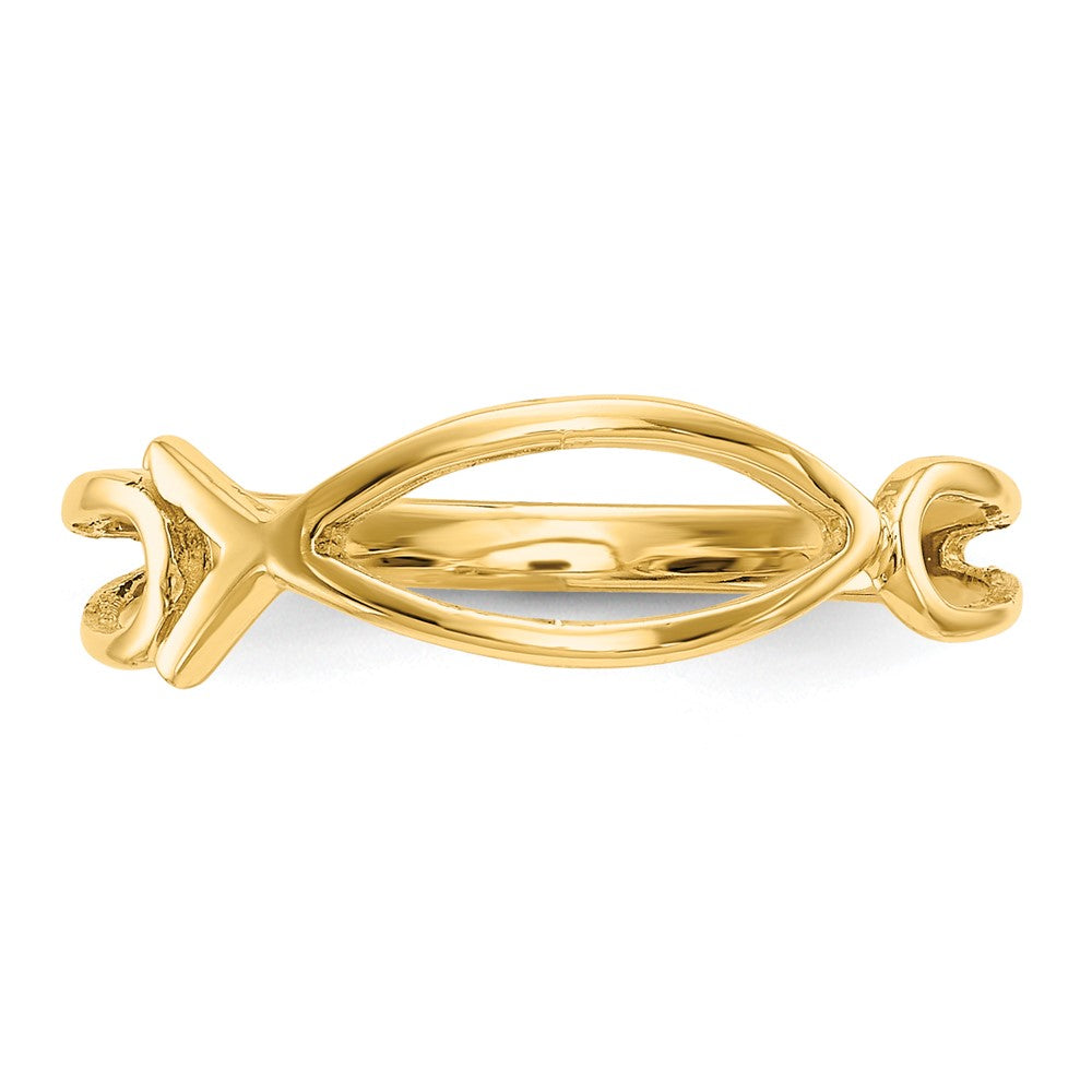 Gold Polished Ichthus Fish Ring Model-R135 - Charlie & Co. Jewelry