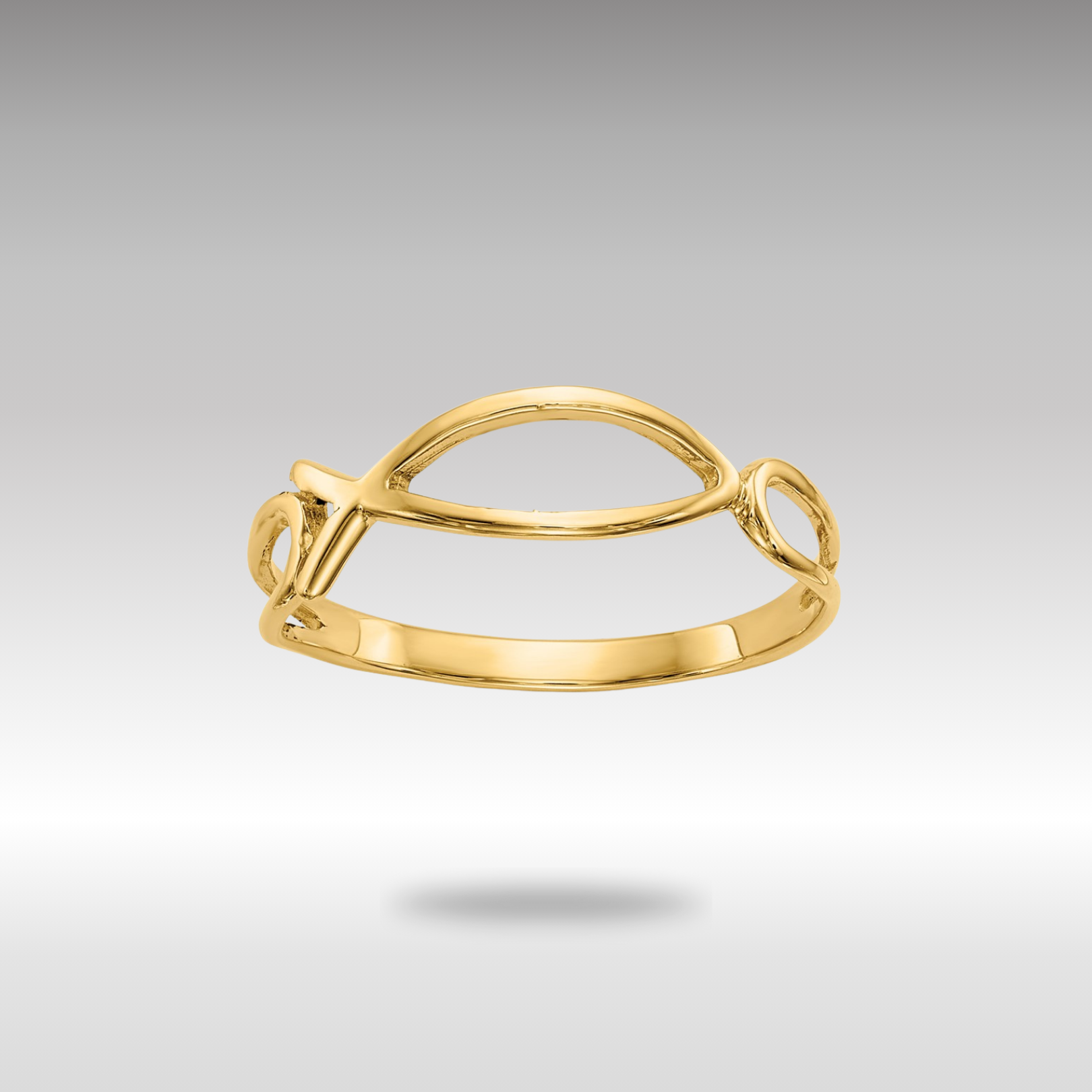 Gold Polished Ichthus Fish Ring Model-R135 - Charlie & Co. Jewelry