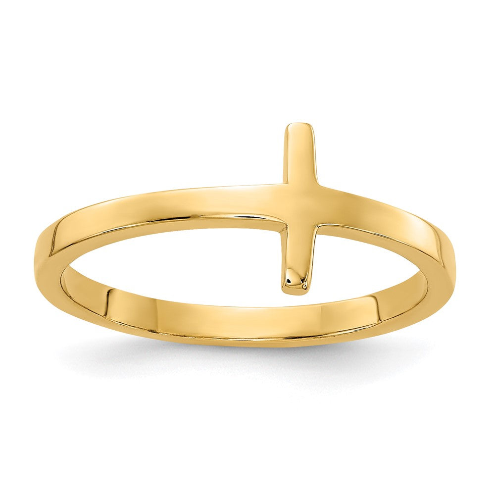 Gold Sideways Cross Ring Model-R1787 - Charlie & Co. Jewelry