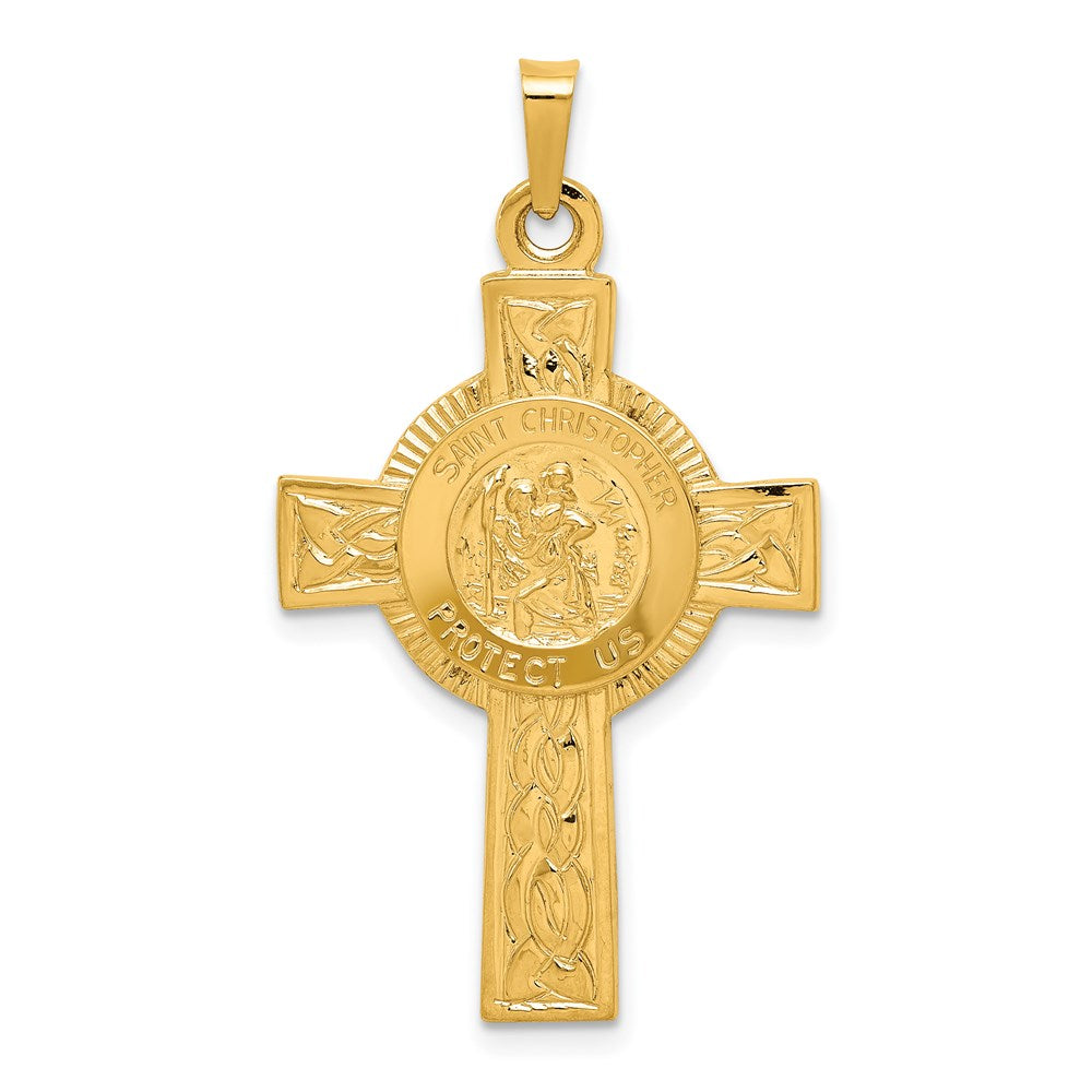 14K Gold Cross Pendant with Saint Christopher Medal - Charlie & Co. Jewelry