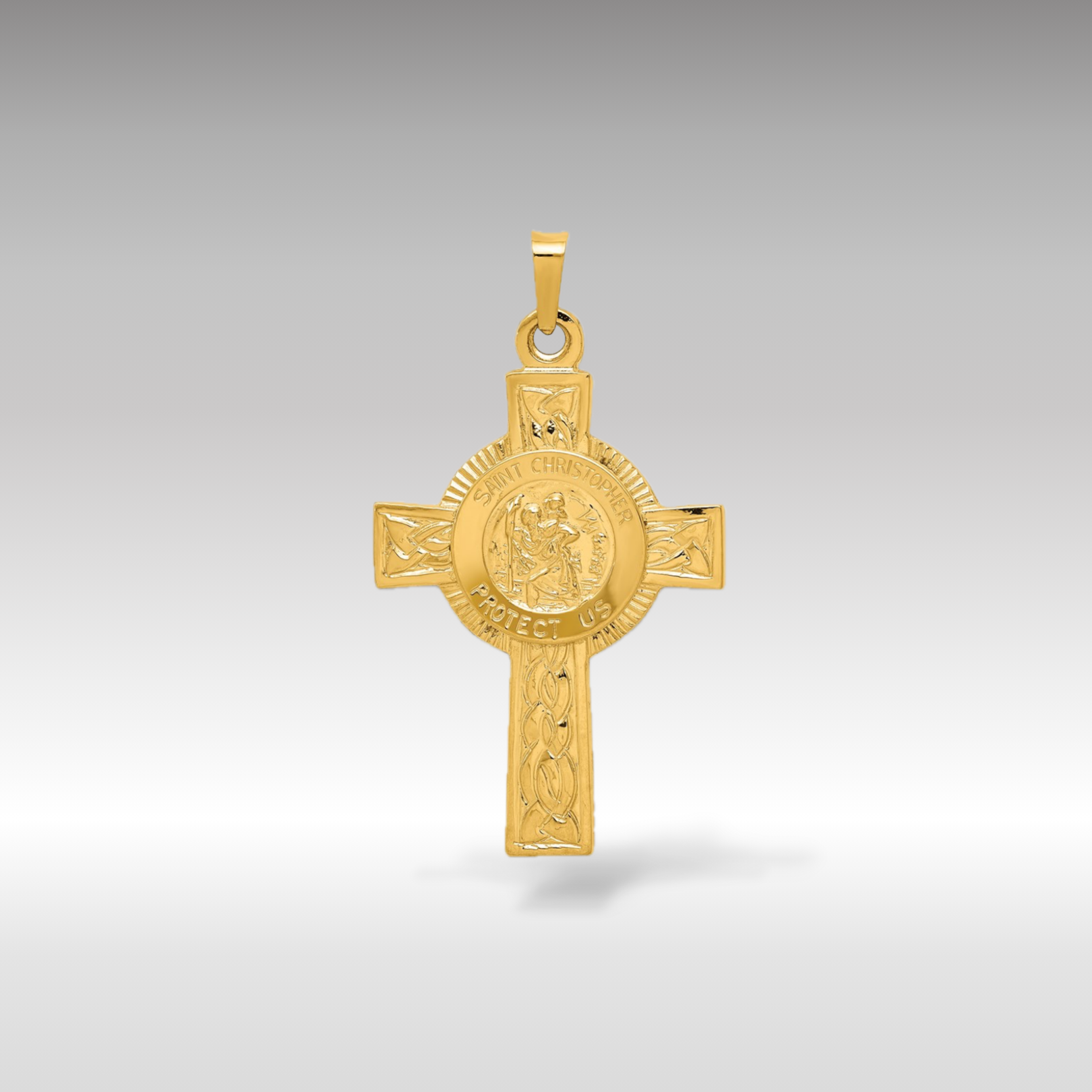 14K Gold Cross Pendant with Saint Christopher Medal - Charlie & Co. Jewelry