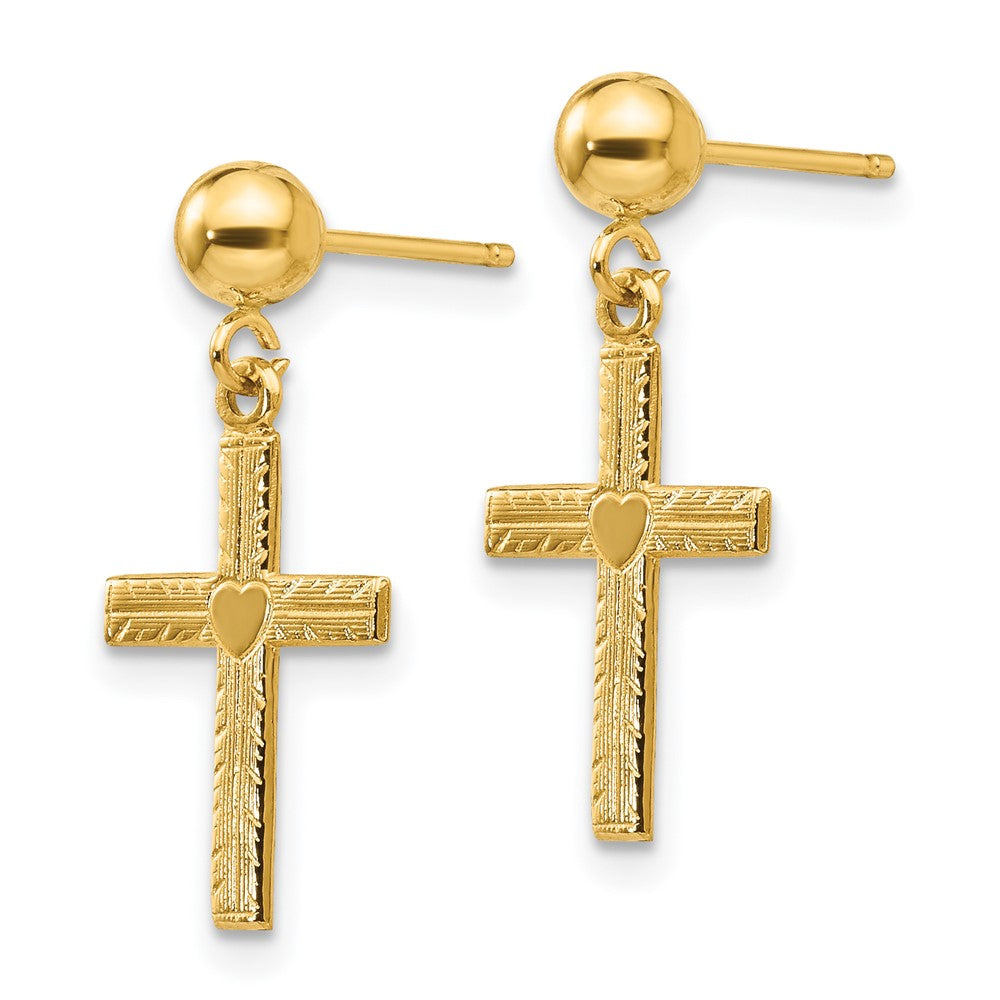 Gold Polished and Satin Cross Dangle Earrings - Model REL173 - Charlie & Co. Jewelry