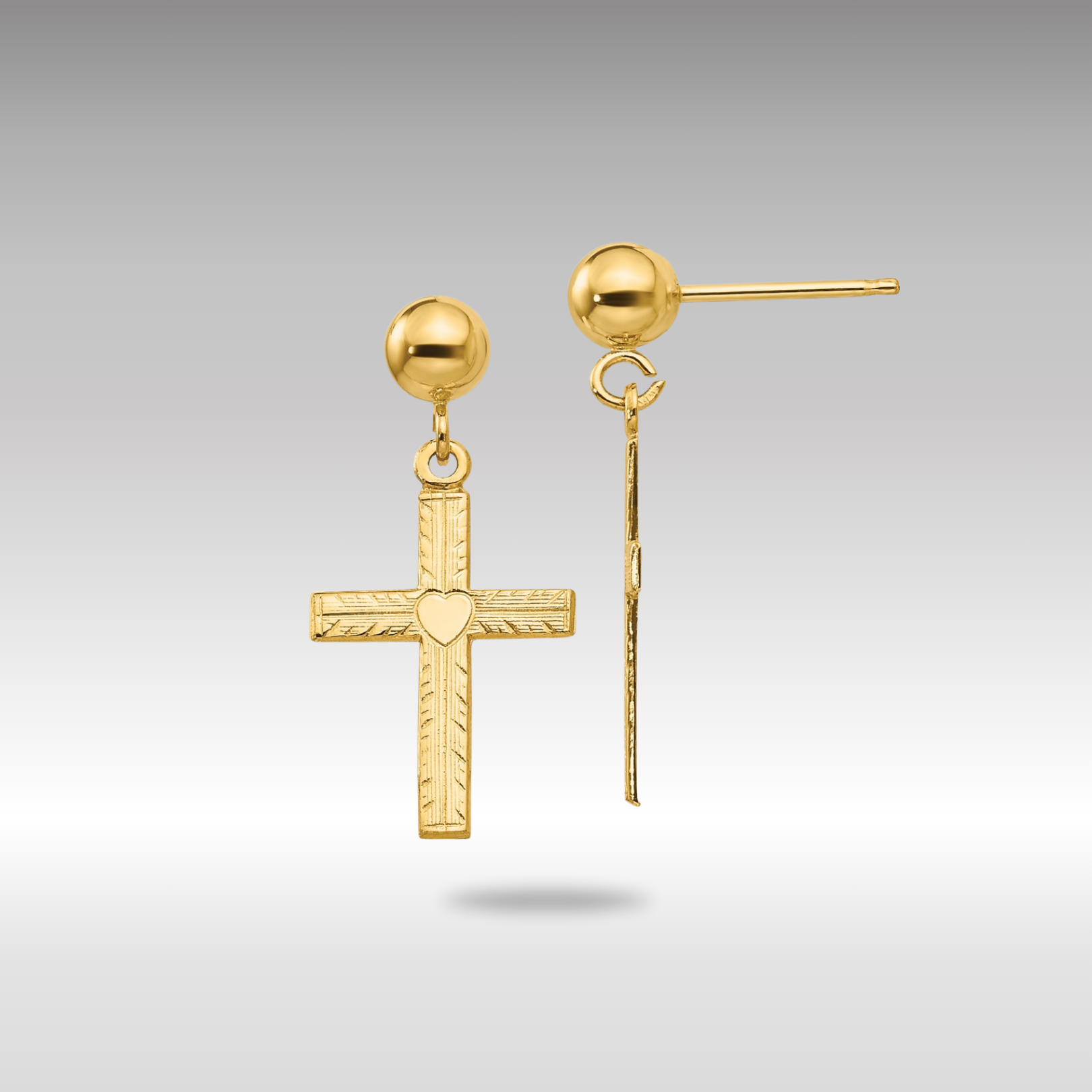 Gold Polished and Satin Cross Dangle Earrings - Model REL173 - Charlie & Co. Jewelry