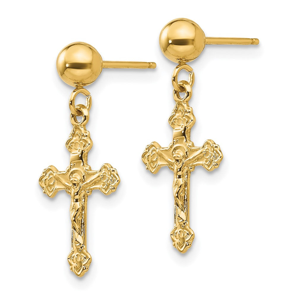 Gold Polished Crucifix Post Earrings - Model REL179 - Charlie & Co. Jewelry