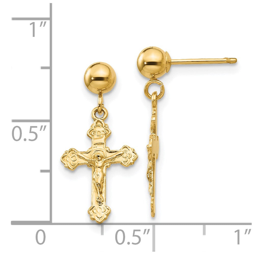 Gold Polished Crucifix Post Earrings - Model REL179 - Charlie & Co. Jewelry