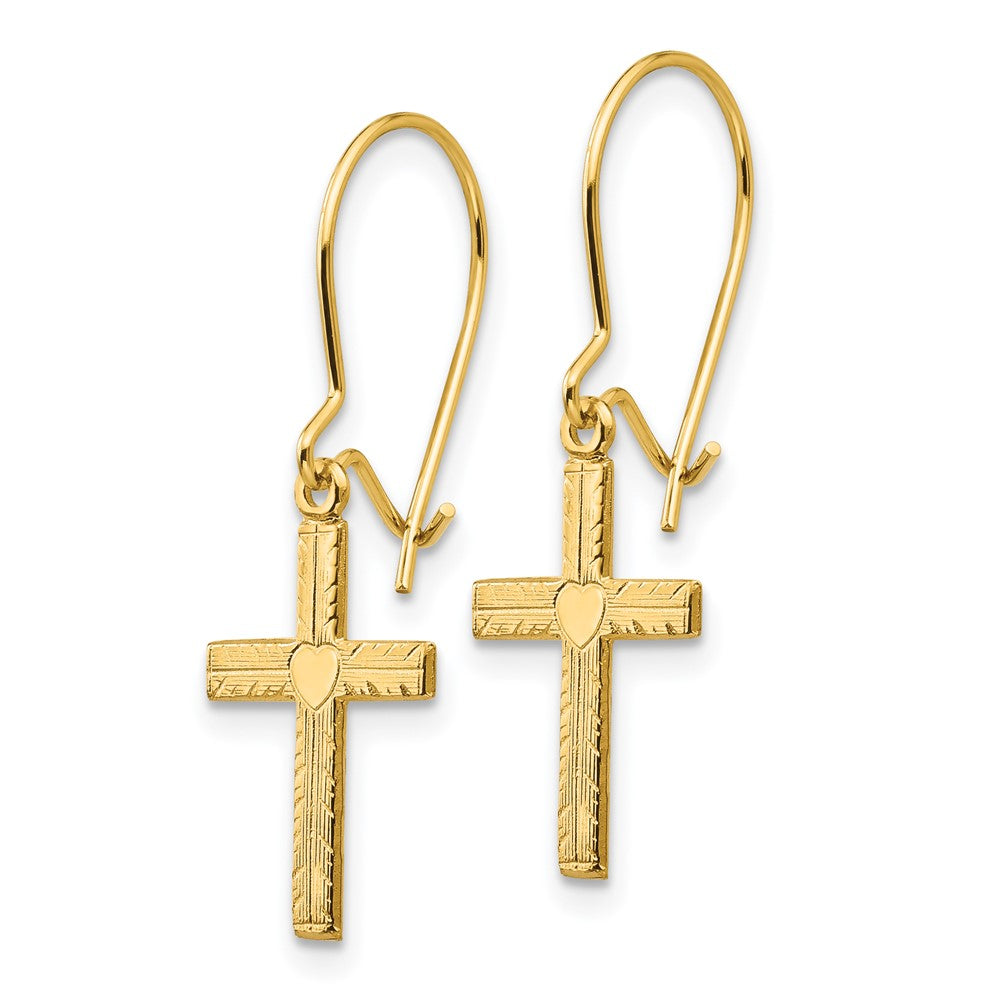 Gold Polished and Satin Cross Earrings Model-REL182 - Charlie & Co. Jewelry