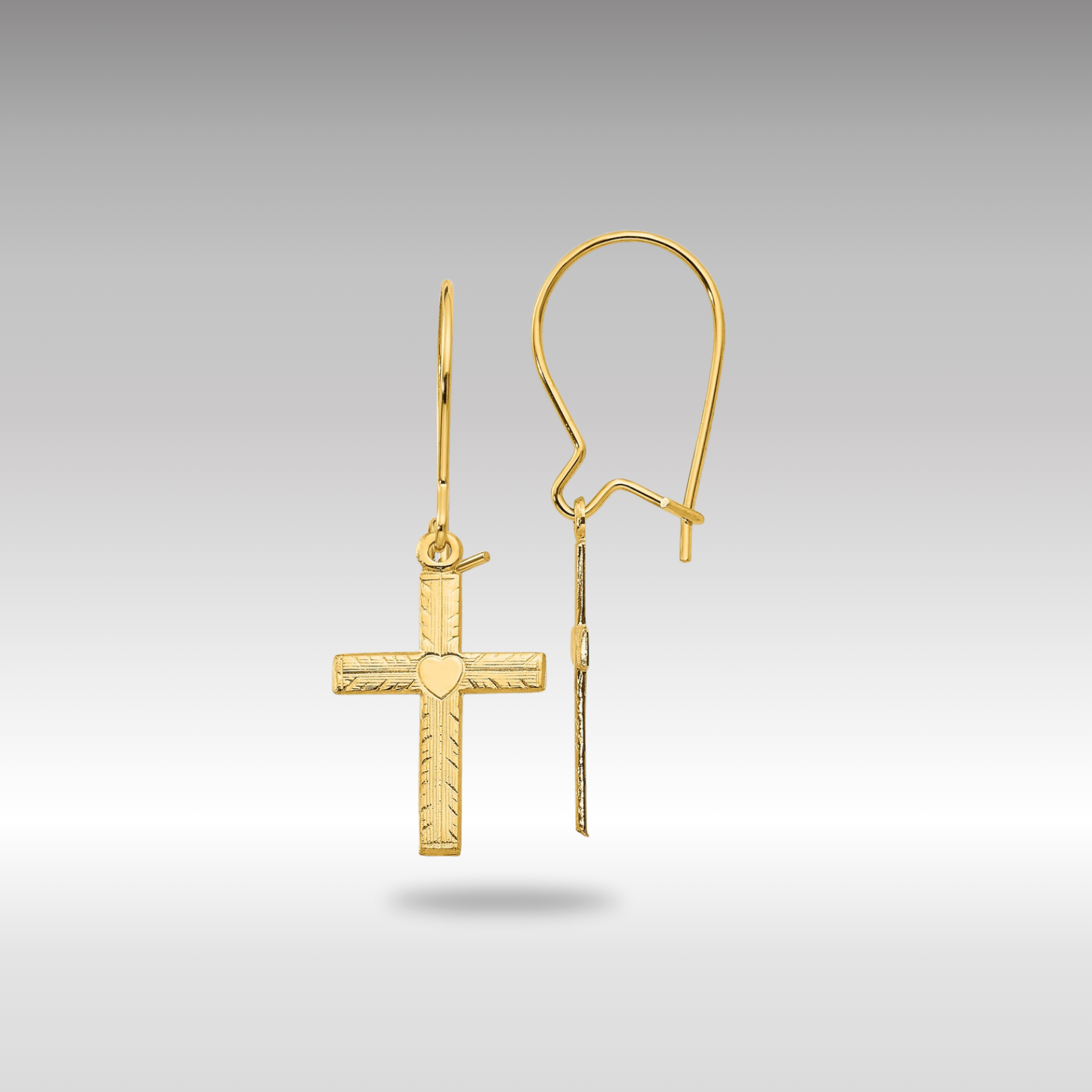 Gold Polished and Satin Cross Earrings Model-REL182 - Charlie & Co. Jewelry