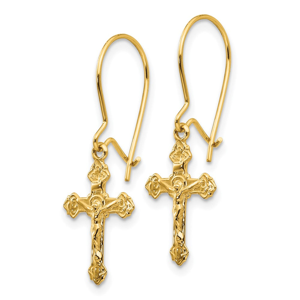 Gold Polished Crucifix Earrings - Model REL183 - Charlie & Co. Jewelry