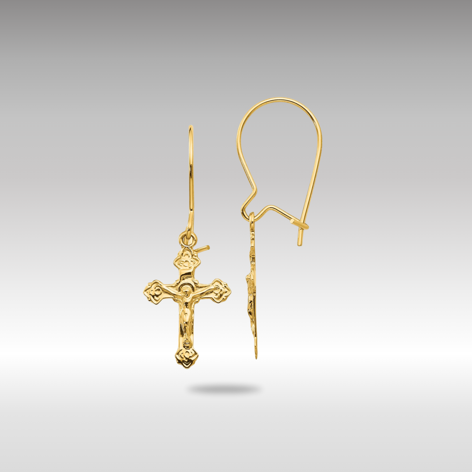 Gold Polished Crucifix Earrings - Model REL183 - Charlie & Co. Jewelry