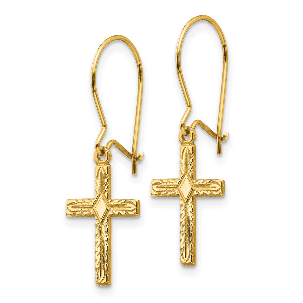 Gold Polished and Satin Cross Earrings Model-REL185 - Charlie & Co. Jewelry