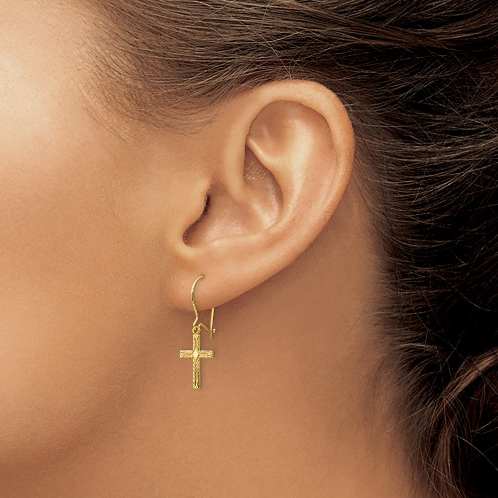 Gold Polished and Satin Cross Earrings Model-REL185 - Charlie & Co. Jewelry