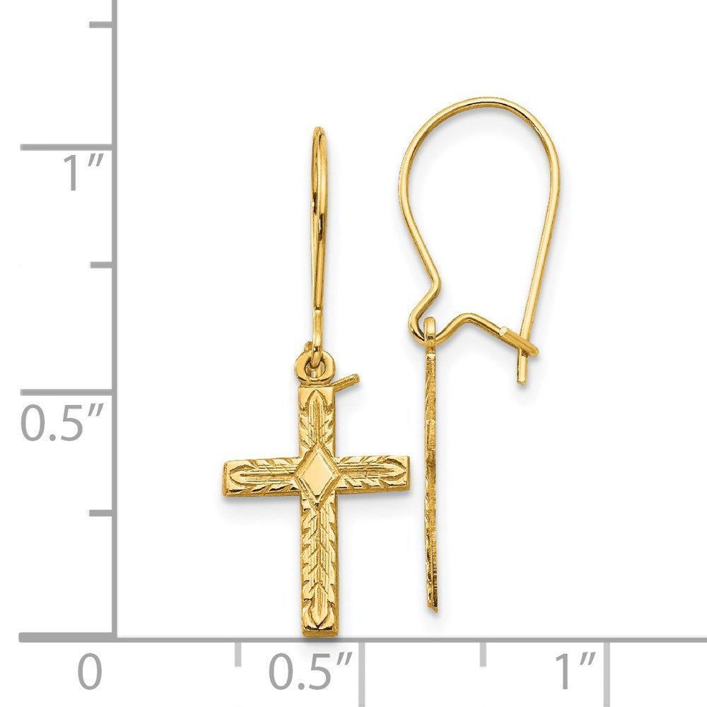 Gold Polished and Satin Cross Earrings Model-REL185 - Charlie & Co. Jewelry