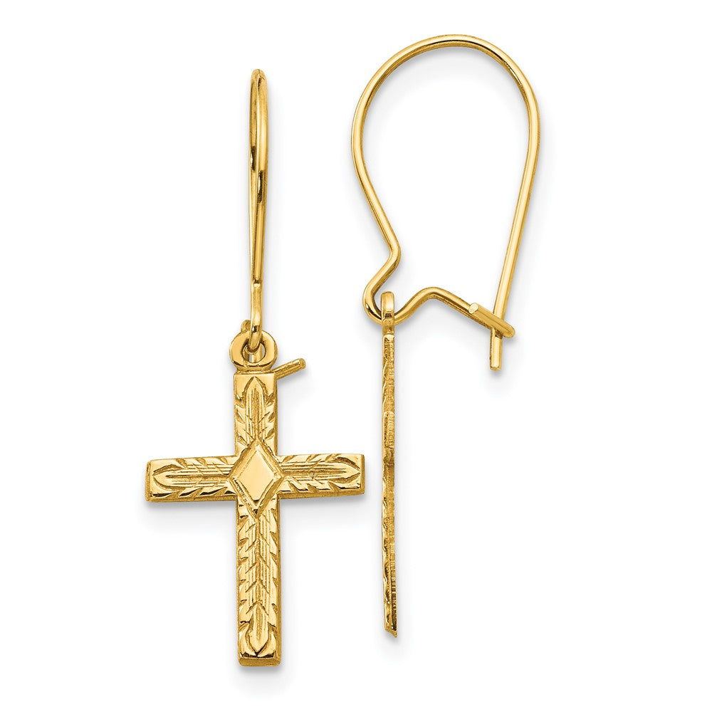 Gold Polished and Satin Cross Earrings Model-REL185 - Charlie & Co. Jewelry