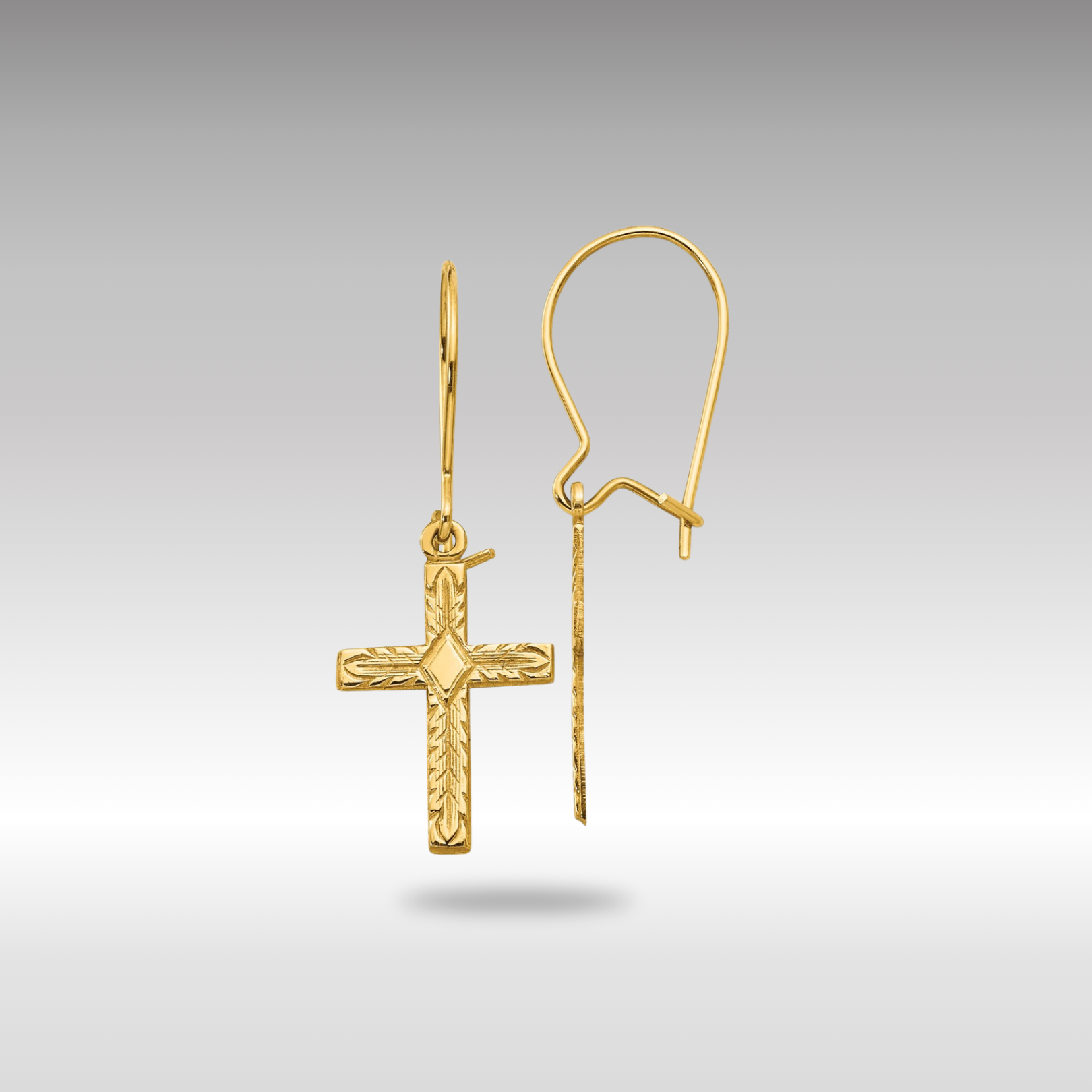 Gold Polished and Satin Cross Earrings Model-REL185 - Charlie & Co. Jewelry