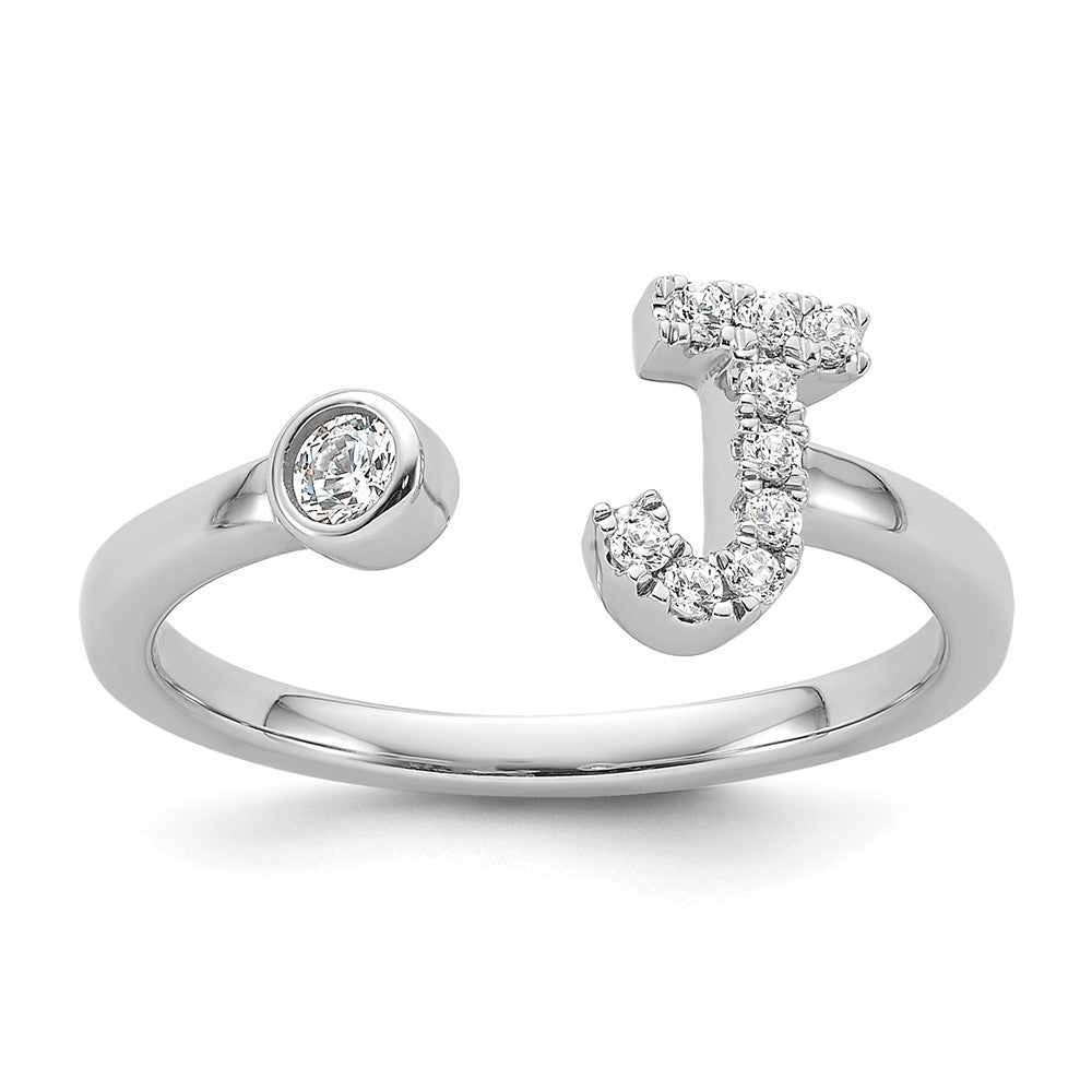 White Gold Lab Grown Diamond VS/SI FGH Initial J Adjustable Ring Model-RM10277J-017-WLG - Charlie & Co. Jewelry