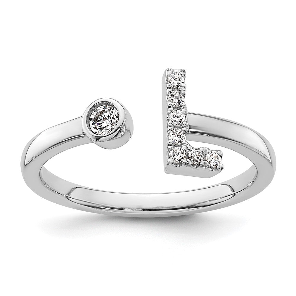 White Gold Lab Grown Diamond VS/SI FGH Initial L Adjustable Ring Model-RM10277L-017-WLG - Charlie & Co. Jewelry