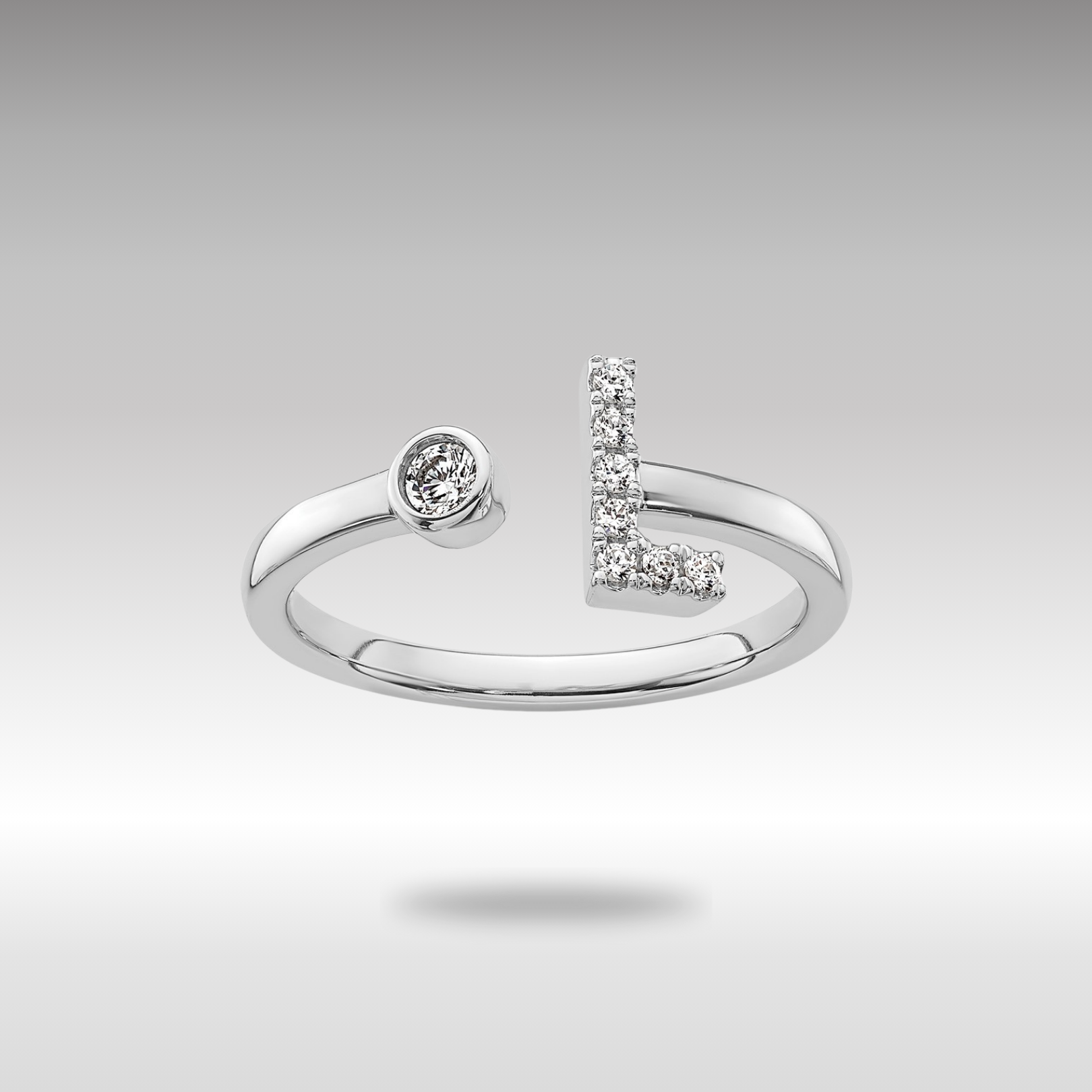 White Gold Lab Grown Diamond VS/SI FGH Initial L Adjustable Ring Model-RM10277L-017-WLG - Charlie & Co. Jewelry