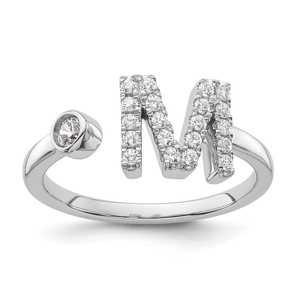 White Gold Lab Grown Diamond VS/SI FGH Initial M Adjustable Ring Model-RM10277M-017-WLG - Charlie & Co. Jewelry