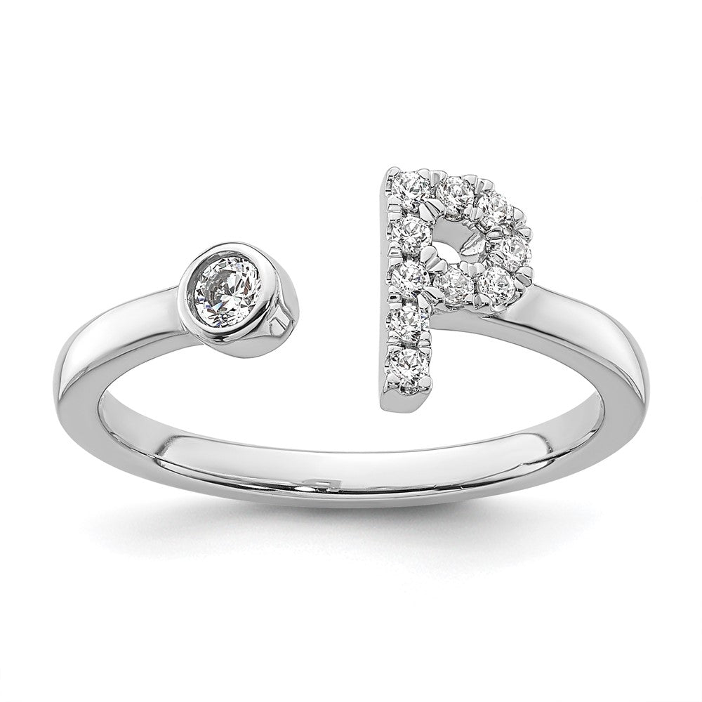 White Gold Lab Grown Diamond VS/SI FGH Initial P Adjustable Ring Model-RM10277P-017-WLG - Charlie & Co. Jewelry