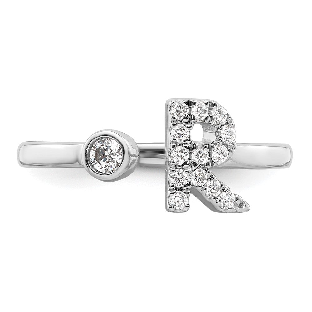 White Gold Lab Grown Diamond VS/SI FGH Initial R Adjustable Ring Model-RM10277R-017-WLG - Charlie & Co. Jewelry