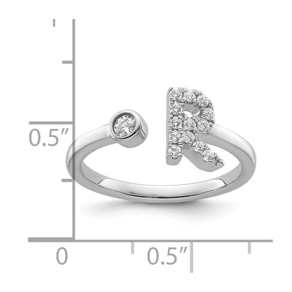 White Gold Lab Grown Diamond VS/SI FGH Initial R Adjustable Ring Model-RM10277R-017-WLG - Charlie & Co. Jewelry