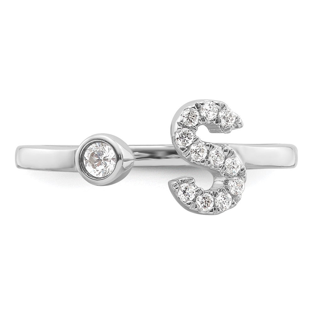 White Gold Lab Grown Diamond VS/SI FGH Initial S Adjustable Ring Model-RM10277S-017-WLG - Charlie & Co. Jewelry