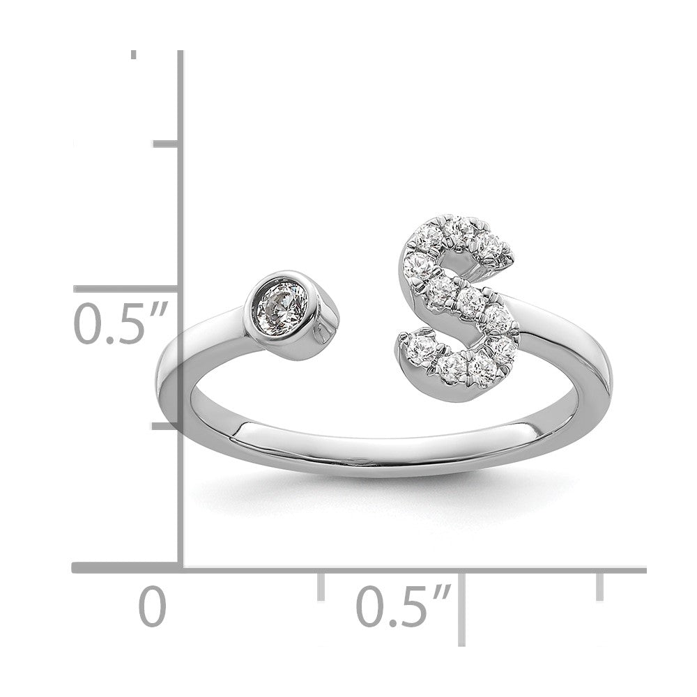 White Gold Lab Grown Diamond VS/SI FGH Initial S Adjustable Ring Model-RM10277S-017-WLG - Charlie & Co. Jewelry