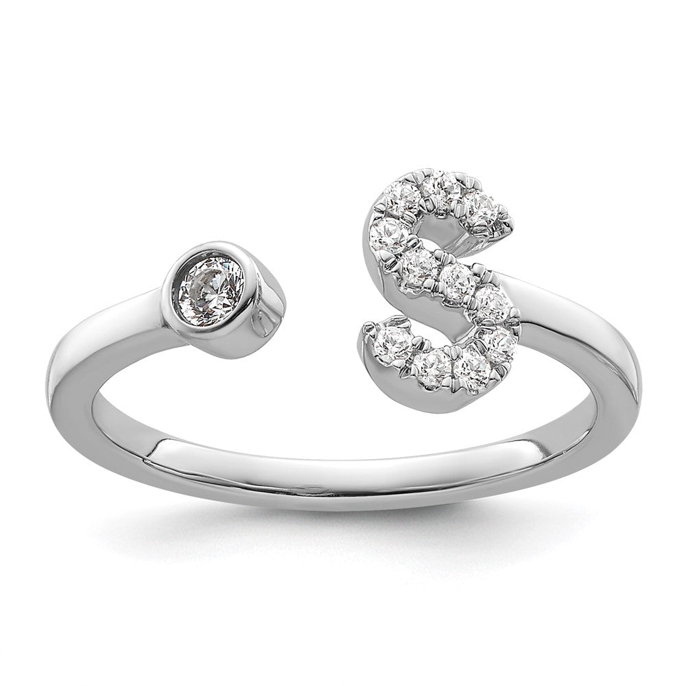 White Gold Lab Grown Diamond VS/SI FGH Initial S Adjustable Ring Model-RM10277S-017-WLG - Charlie & Co. Jewelry