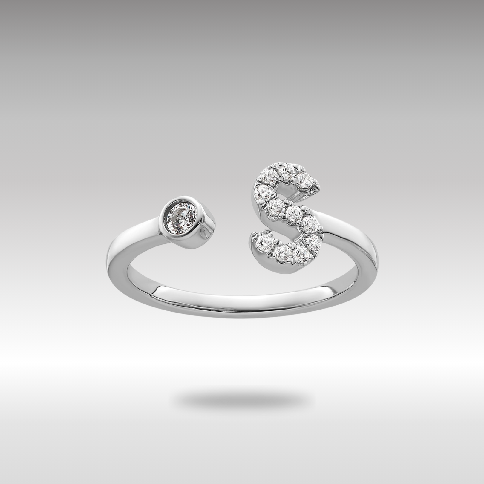 White Gold Lab Grown Diamond VS/SI FGH Initial S Adjustable Ring Model-RM10277S-017-WLG - Charlie & Co. Jewelry