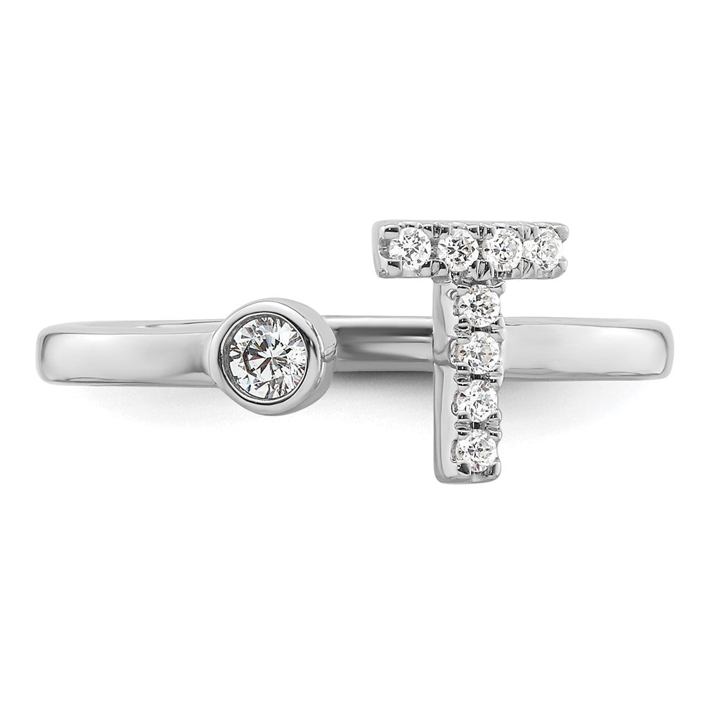 White Gold Lab Grown Diamond VS/SI FGH Initial T Adjustable Ring Model-RM10277T-017-WLG - Charlie & Co. Jewelry