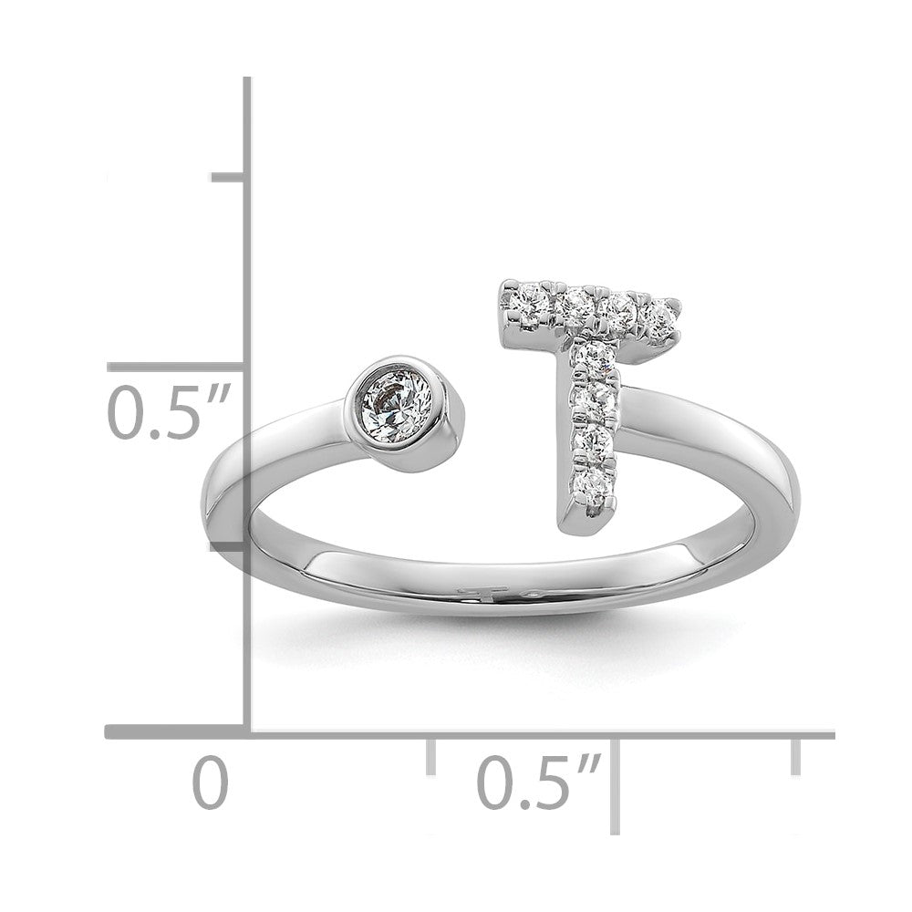 White Gold Lab Grown Diamond VS/SI FGH Initial T Adjustable Ring Model-RM10277T-017-WLG - Charlie & Co. Jewelry