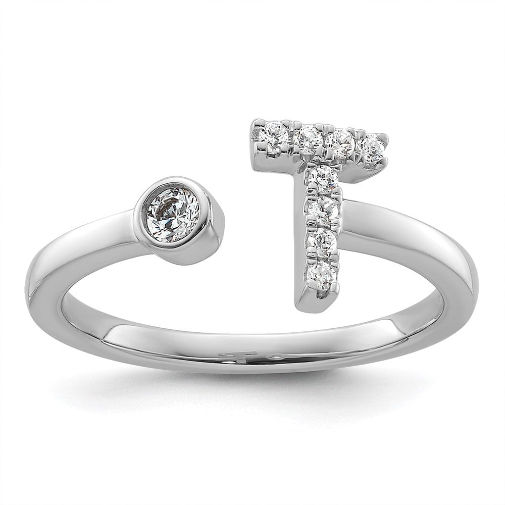 White Gold Lab Grown Diamond VS/SI FGH Initial T Adjustable Ring Model-RM10277T-017-WLG - Charlie & Co. Jewelry