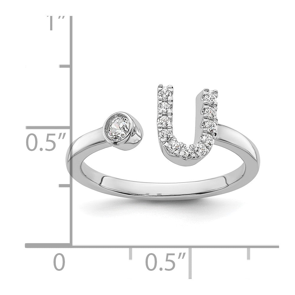 White Gold Lab Grown Diamond VS/SI FGH Initial U Adjustable Ring Model-RM10277U-017-WLG - Charlie & Co. Jewelry