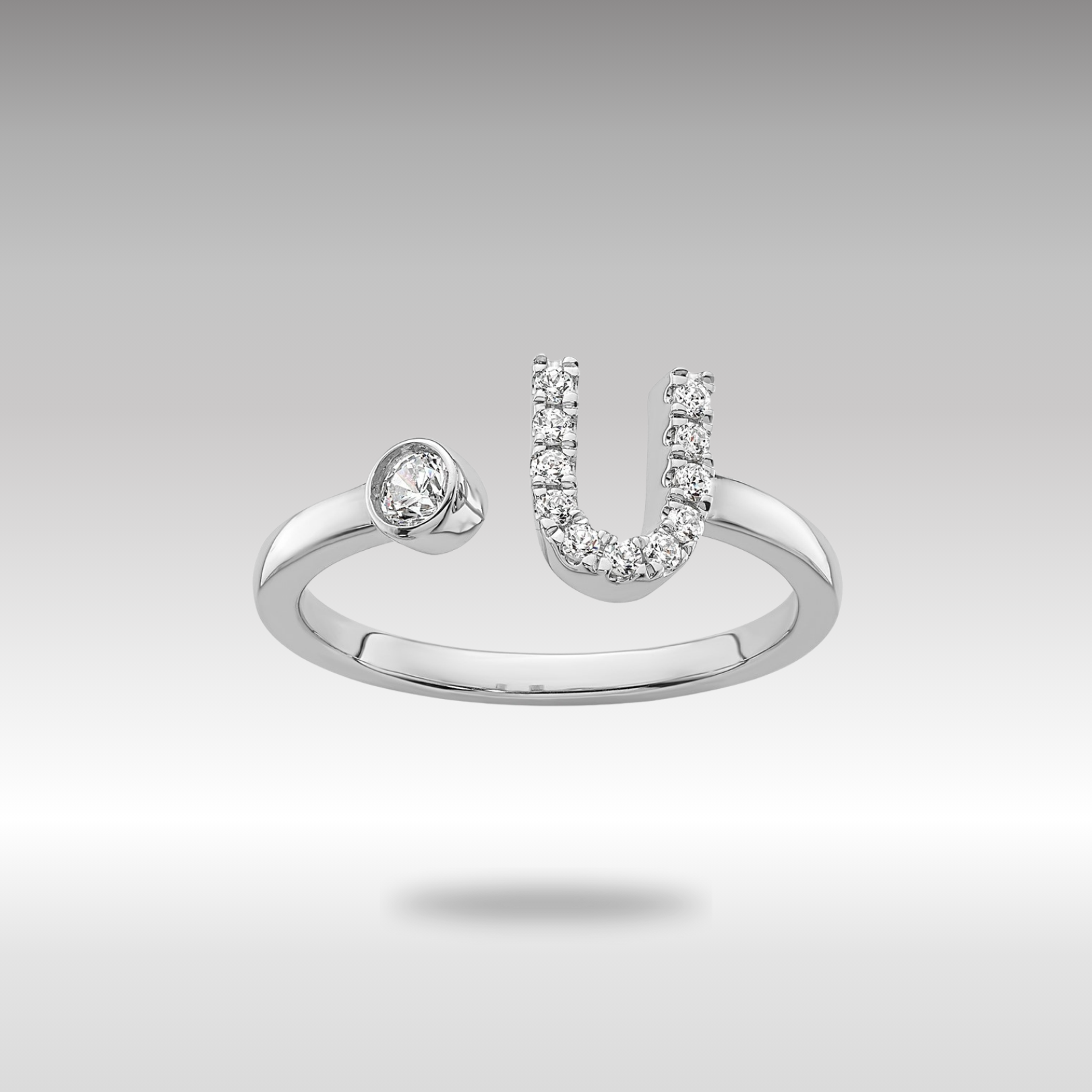 White Gold Lab Grown Diamond VS/SI FGH Initial U Adjustable Ring Model-RM10277U-017-WLG - Charlie & Co. Jewelry