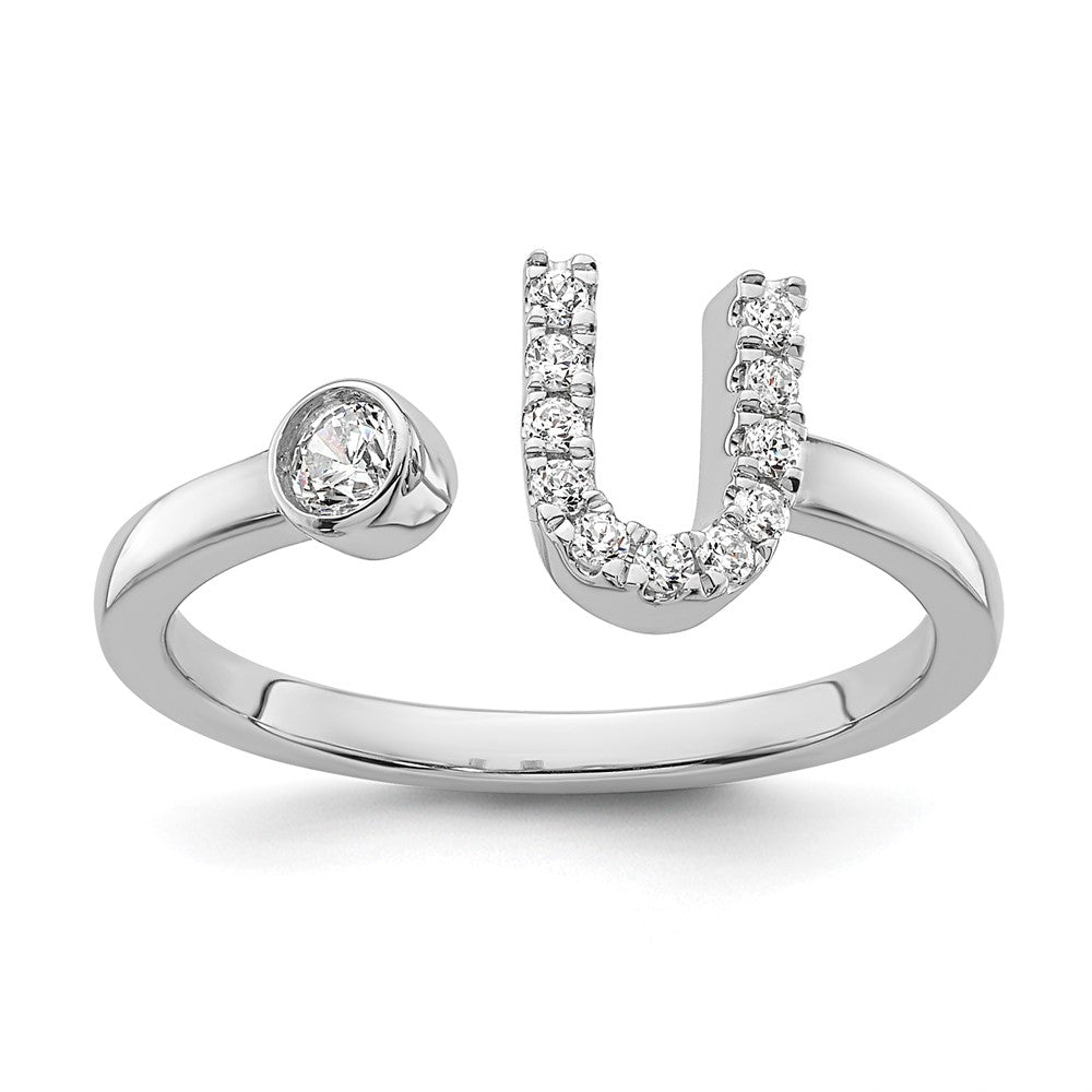 White Gold Lab Grown Diamond VS/SI FGH Initial U Adjustable Ring Model-RM10277U-017-WLG - Charlie & Co. Jewelry