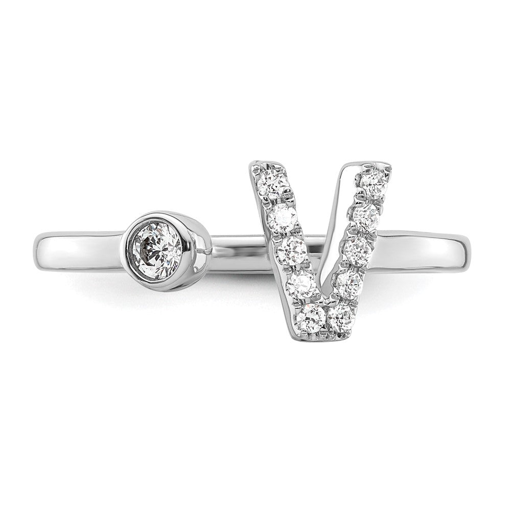 White Gold Lab Grown Diamond VS/SI FGH Initial V Adjustable Ring Model-RM10277V-017-WLG - Charlie & Co. Jewelry