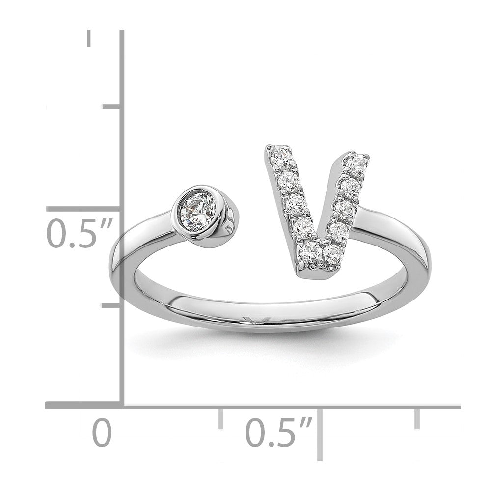 White Gold Lab Grown Diamond VS/SI FGH Initial V Adjustable Ring Model-RM10277V-017-WLG - Charlie & Co. Jewelry