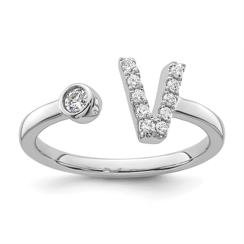 White Gold Lab Grown Diamond VS/SI FGH Initial V Adjustable Ring Model-RM10277V-017-WLG - Charlie & Co. Jewelry