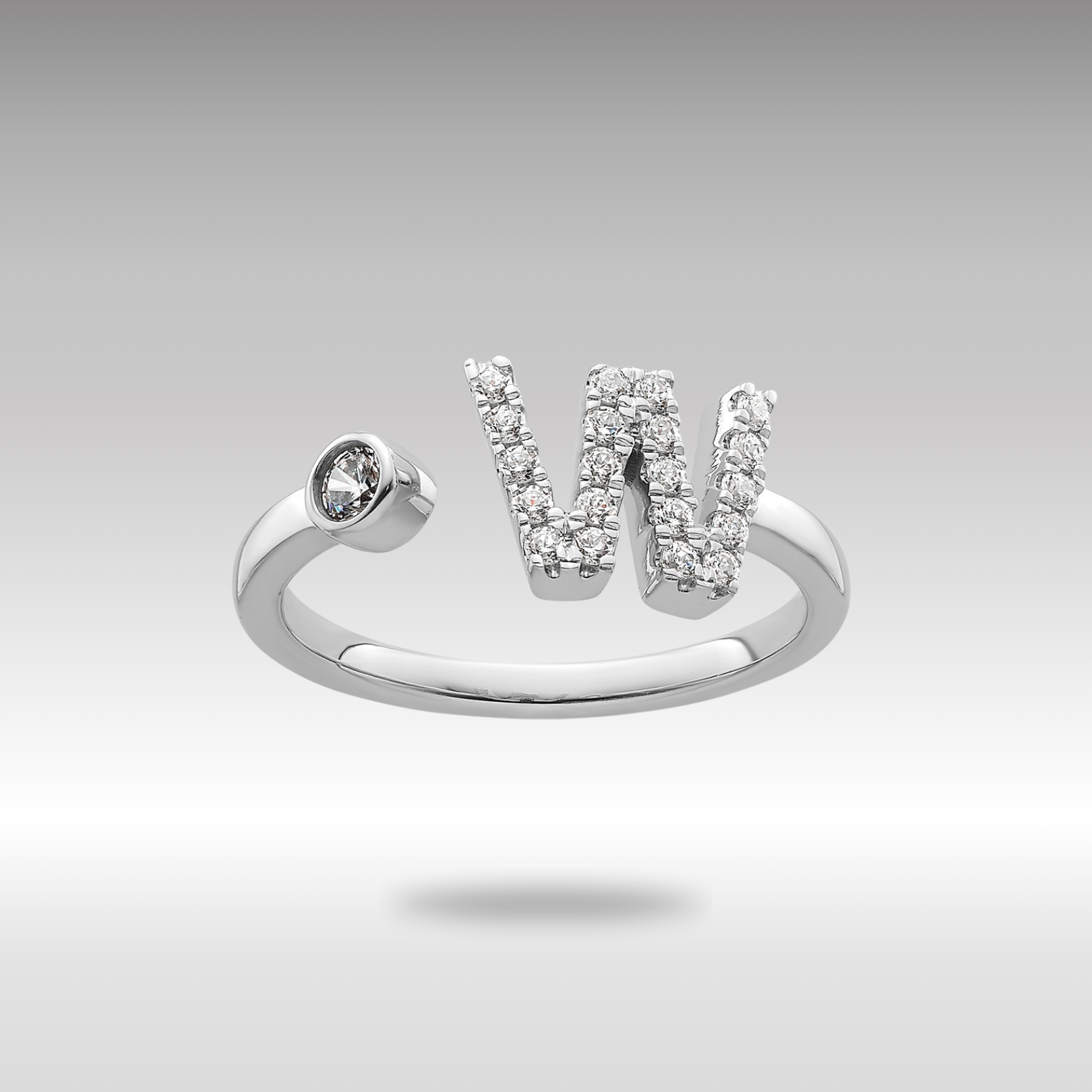 White Gold Lab Grown Diamond VS/SI FGH Initial W Adjustable Ring Model-RM10277W-017-WLG - Charlie & Co. Jewelry