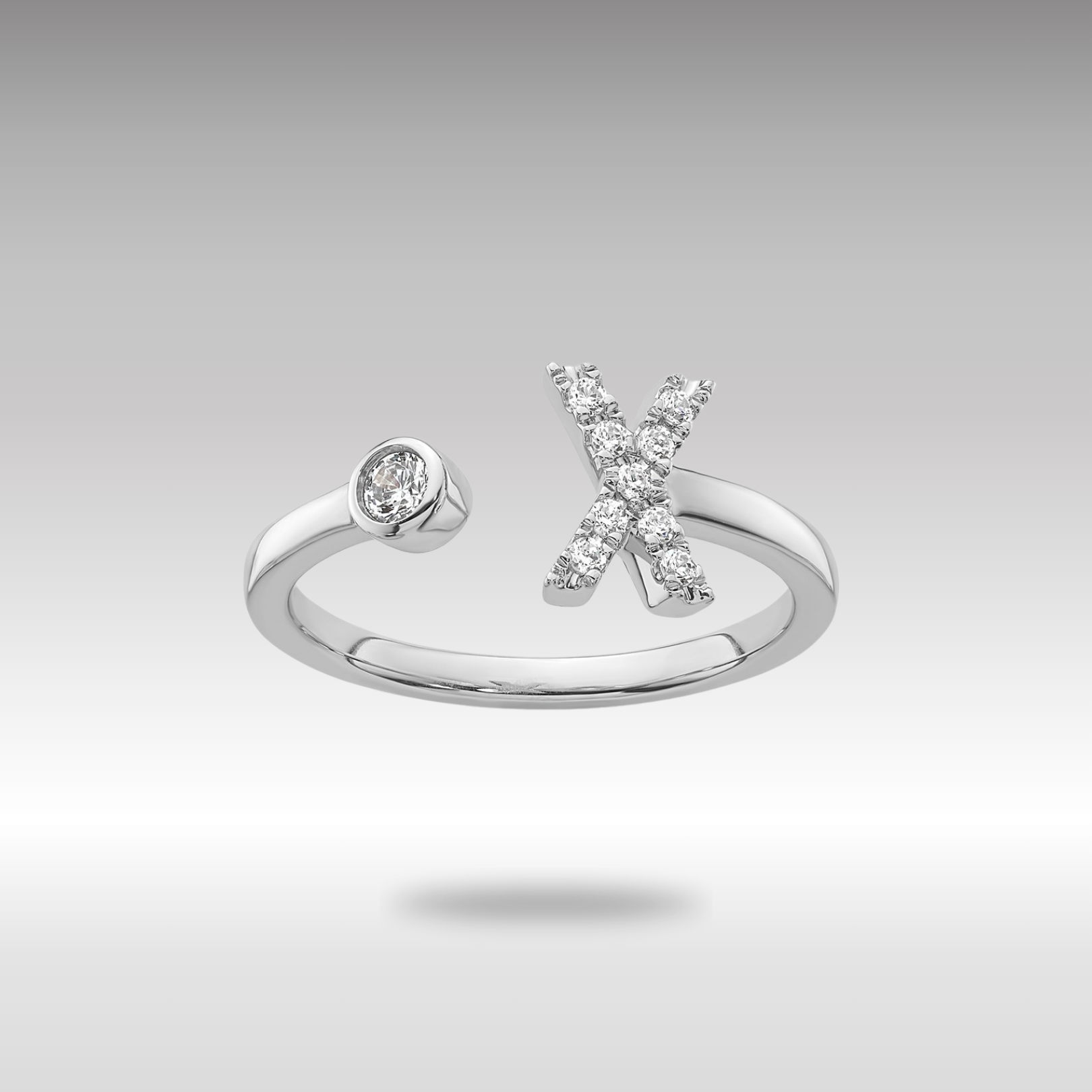 White Gold Lab Grown Diamond VS/SI FGH Initial X Adjustable Ring Model-RM10277X-017-WLG - Charlie & Co. Jewelry