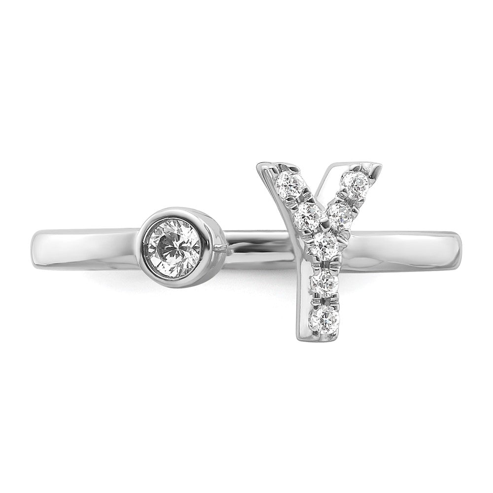 White Gold Lab Grown Diamond VS/SI FGH Initial Y Adjustable Ring Model-RM10277Y-017-WLG - Charlie & Co. Jewelry