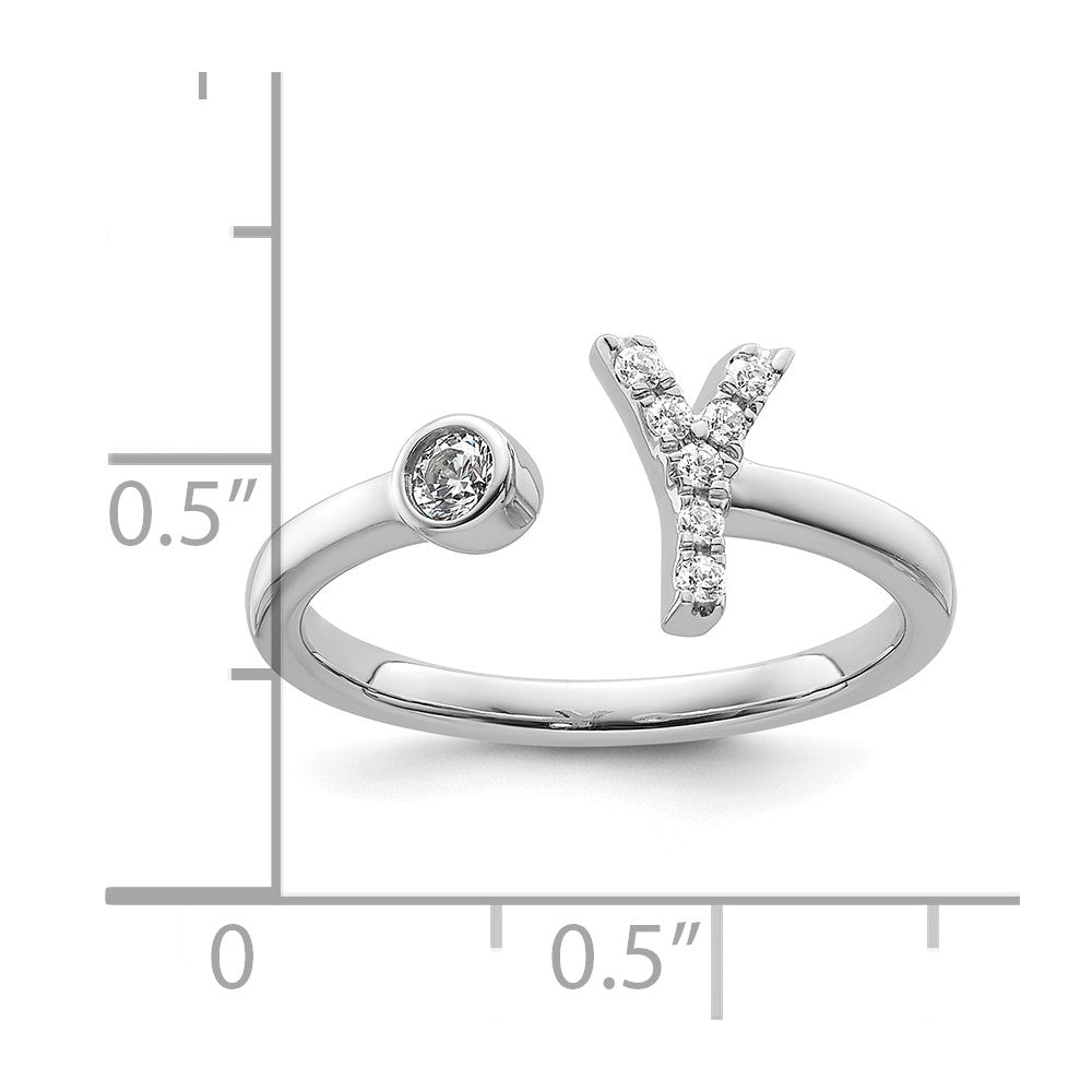 White Gold Lab Grown Diamond VS/SI FGH Initial Y Adjustable Ring Model-RM10277Y-017-WLG - Charlie & Co. Jewelry