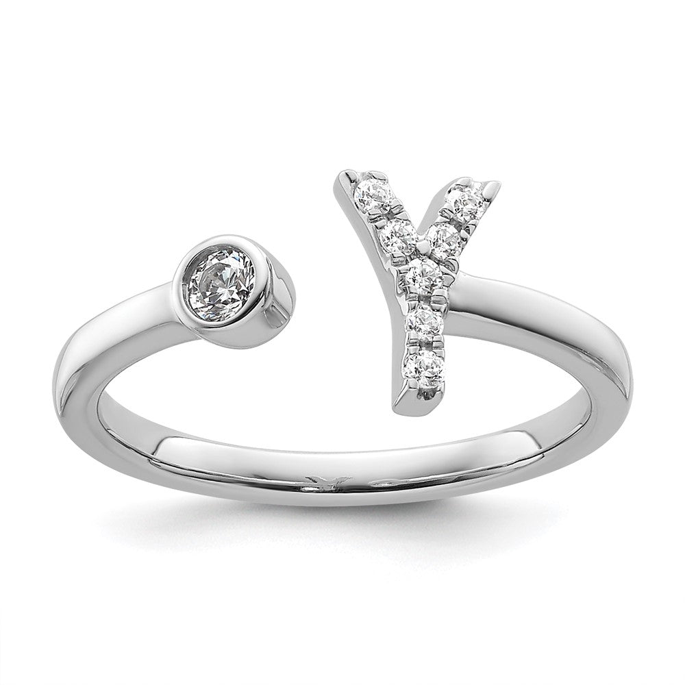 White Gold Lab Grown Diamond VS/SI FGH Initial Y Adjustable Ring Model-RM10277Y-017-WLG - Charlie & Co. Jewelry