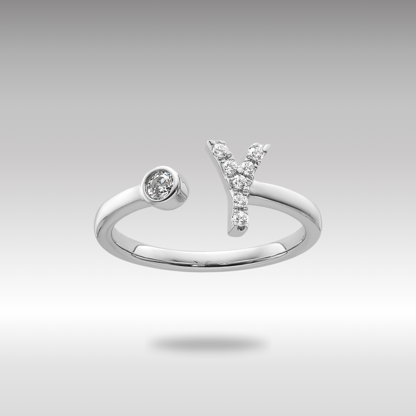 White Gold Lab Grown Diamond VS/SI FGH Initial Y Adjustable Ring Model-RM10277Y-017-WLG - Charlie & Co. Jewelry