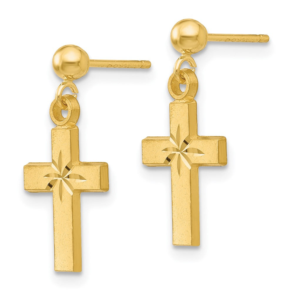 Gold Satin and Diamond -Cut Dangle Cross Earrings Model-S1112 - Charlie & Co. Jewelry