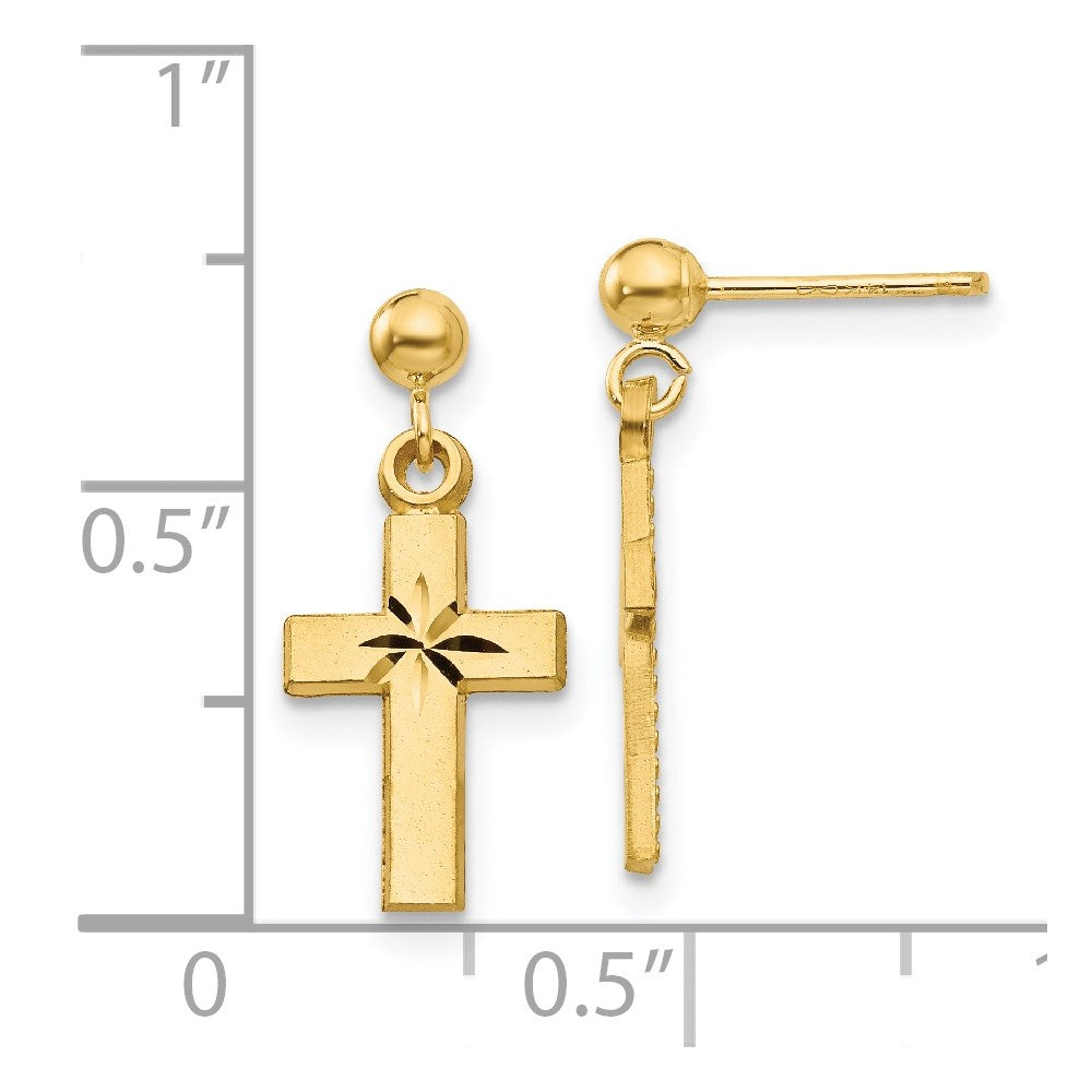 Gold Satin and Diamond -Cut Dangle Cross Earrings Model-S1112 - Charlie & Co. Jewelry