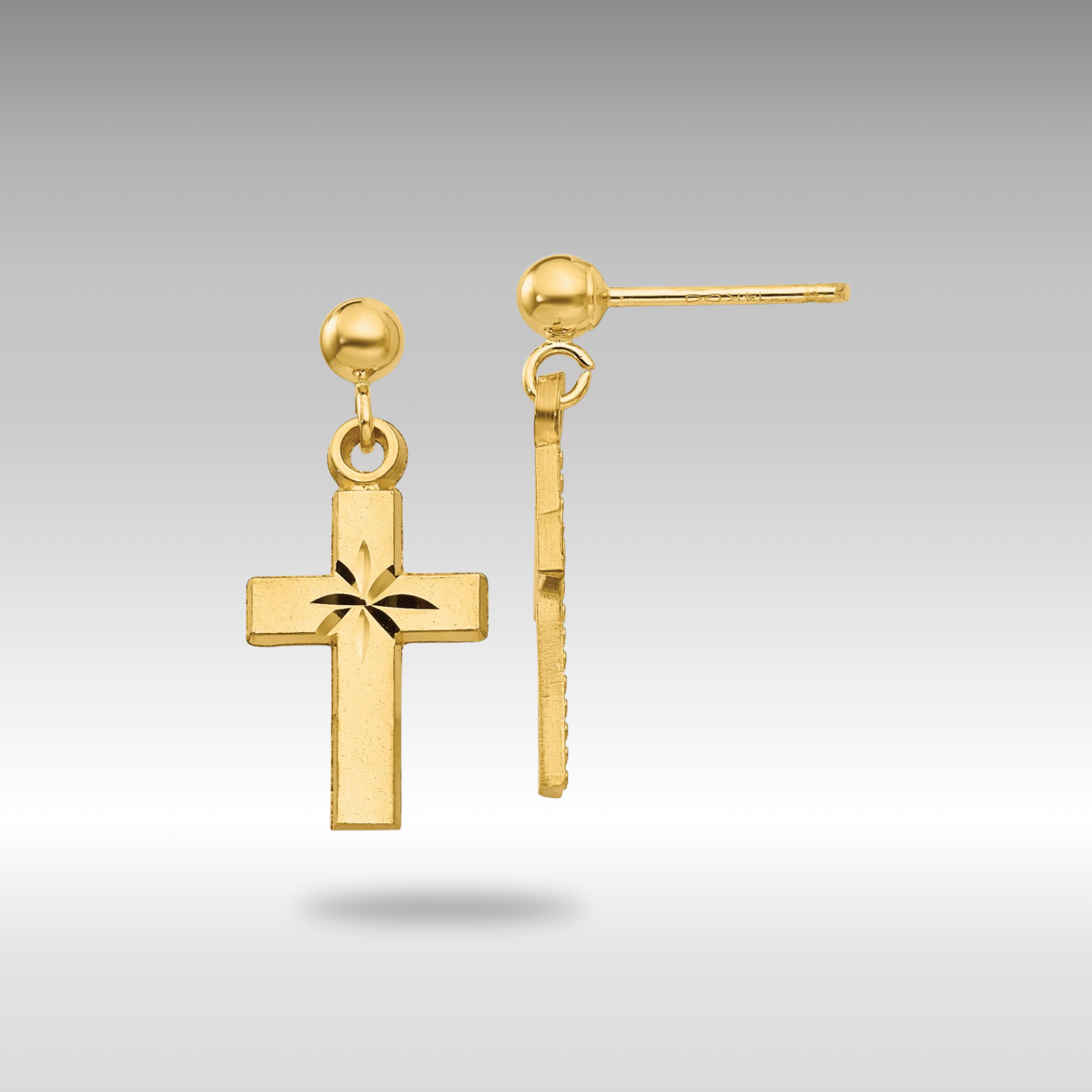 Gold Satin and Diamond -Cut Dangle Cross Earrings Model-S1112 - Charlie & Co. Jewelry