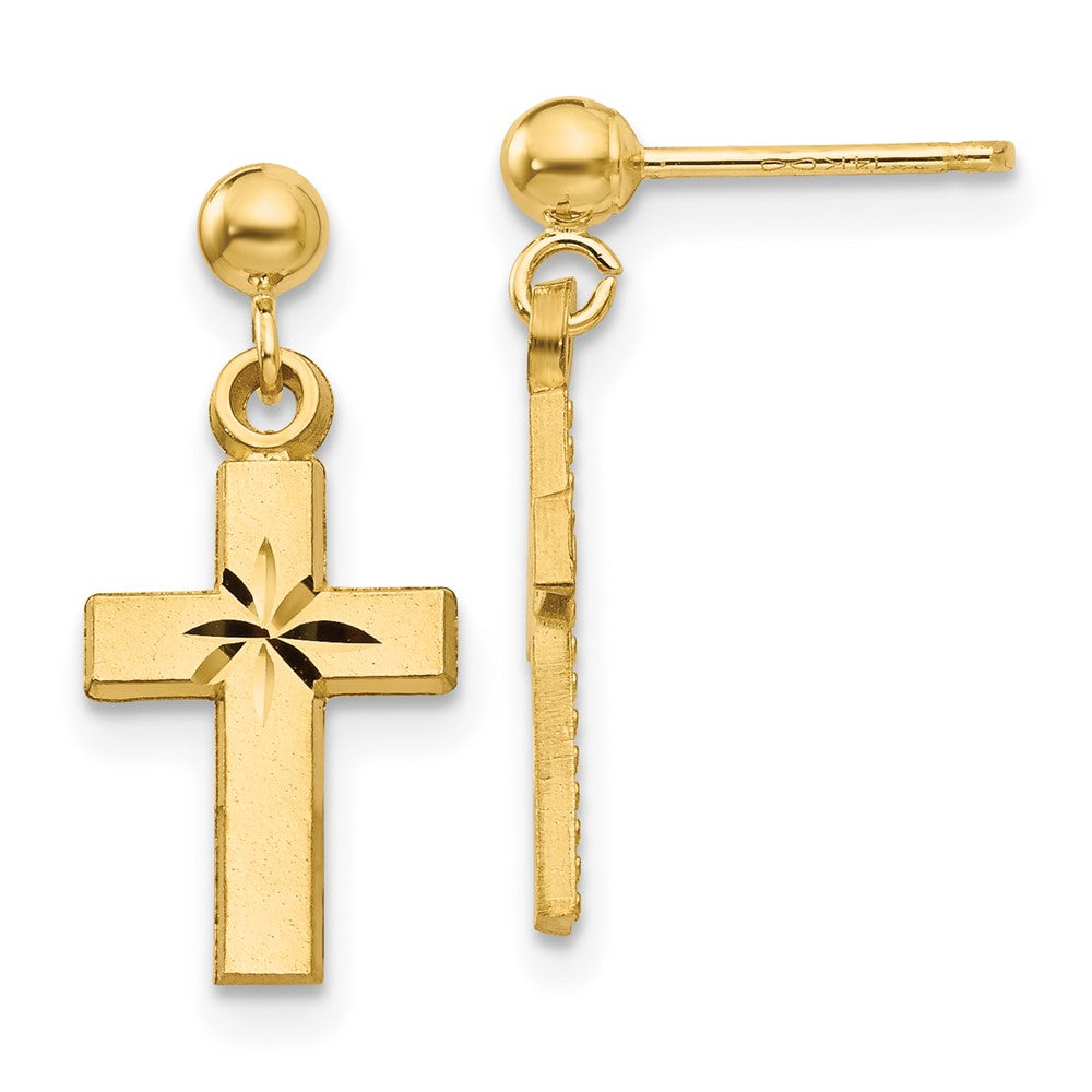 Gold Satin and Diamond -Cut Dangle Cross Earrings Model-S1112 - Charlie & Co. Jewelry